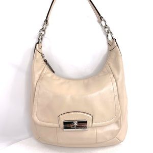 Coach Kristin F22306 Champagne Medium Hobo Shoulder Bag Gusseted Pocket Latch